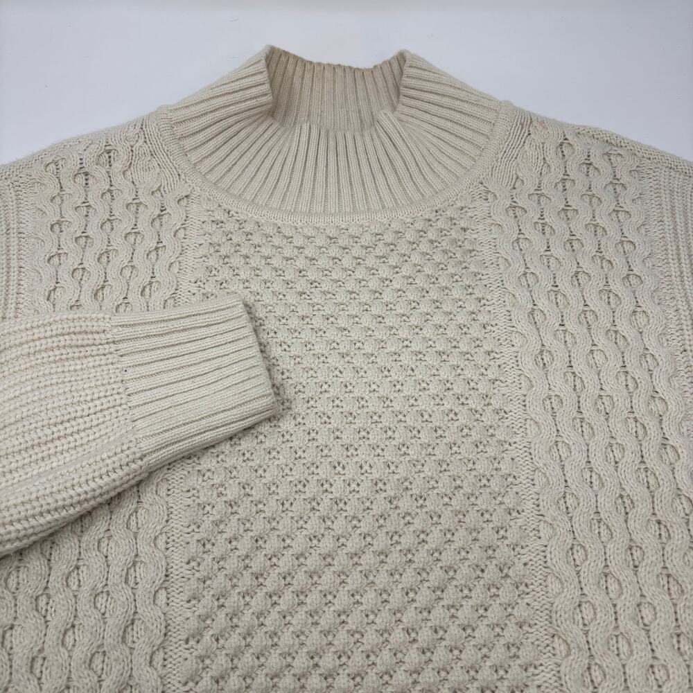 Gap Mens Medium Beige‎ Cable Knit Fisherman Long Sleeve Cotton Wool Sweater